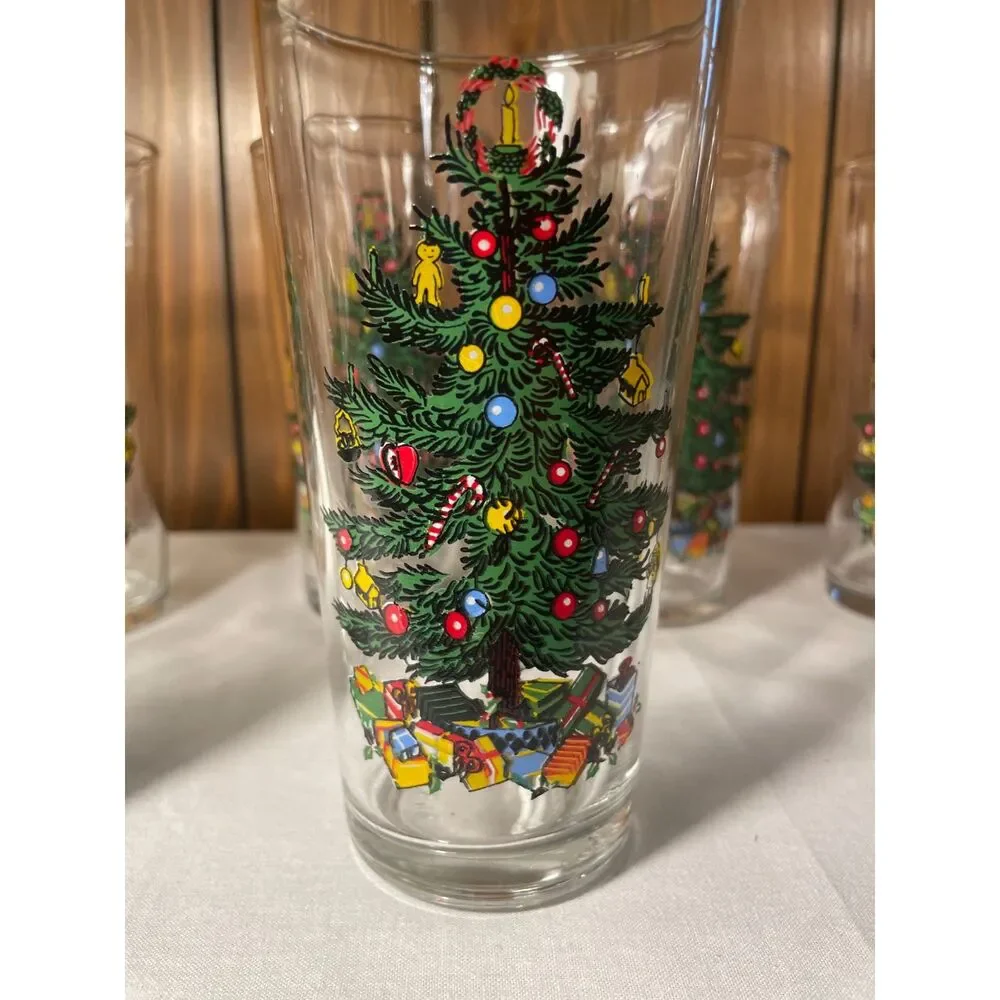 Holiday highball glass, vintage KIG Indonesia Christmas tree